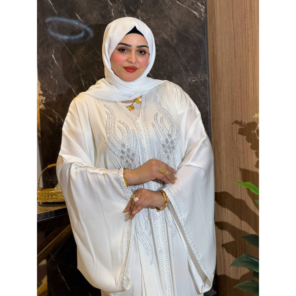 Abaya Butterfly Bordir Silver Putih Premium