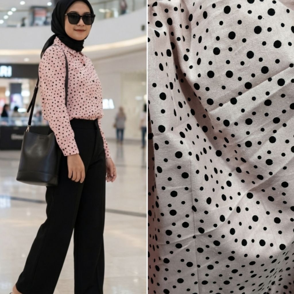 kain linen motif polkadot - kain linen - kain linen motif - kain