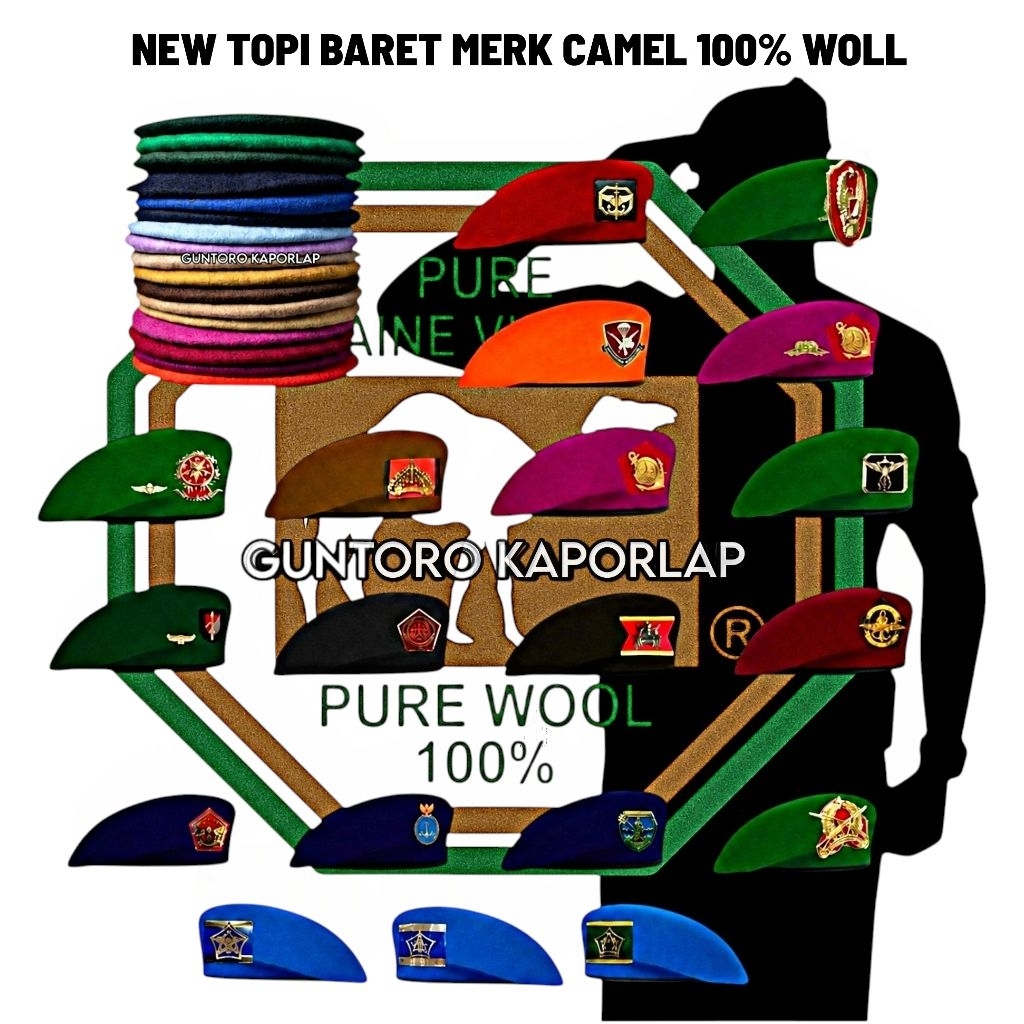 ORIGINAL 100% TOPI BARET MREK CAMEL , BARET CAMEL ONTA,TOPI BARET TEMPUR UNTUK TNI - POLRI ,suad,kos