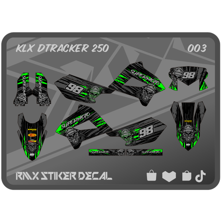 STIKER KLX 250 S FULLBODY (003) STICKER DECAL DEKAL D-TRACKER DTRACKER DTX HITAM MERAH, KUNING, HIJA