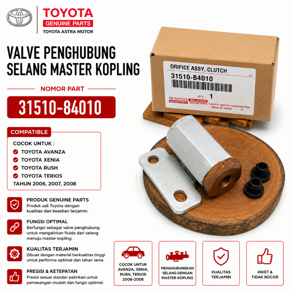 Valve kecil penghubung Selang master kopling  Toyota Avanza Xenia Rush Terios 2006 2007 2008 Pembagi