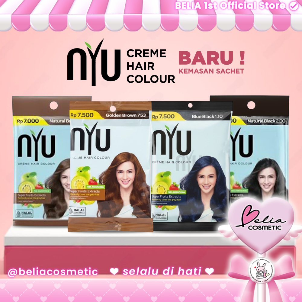 [ BELIA ] NYU Creme Hair Colour Kemasan Sachet | Pewarna Rambut | Natural Black | Natural Brown