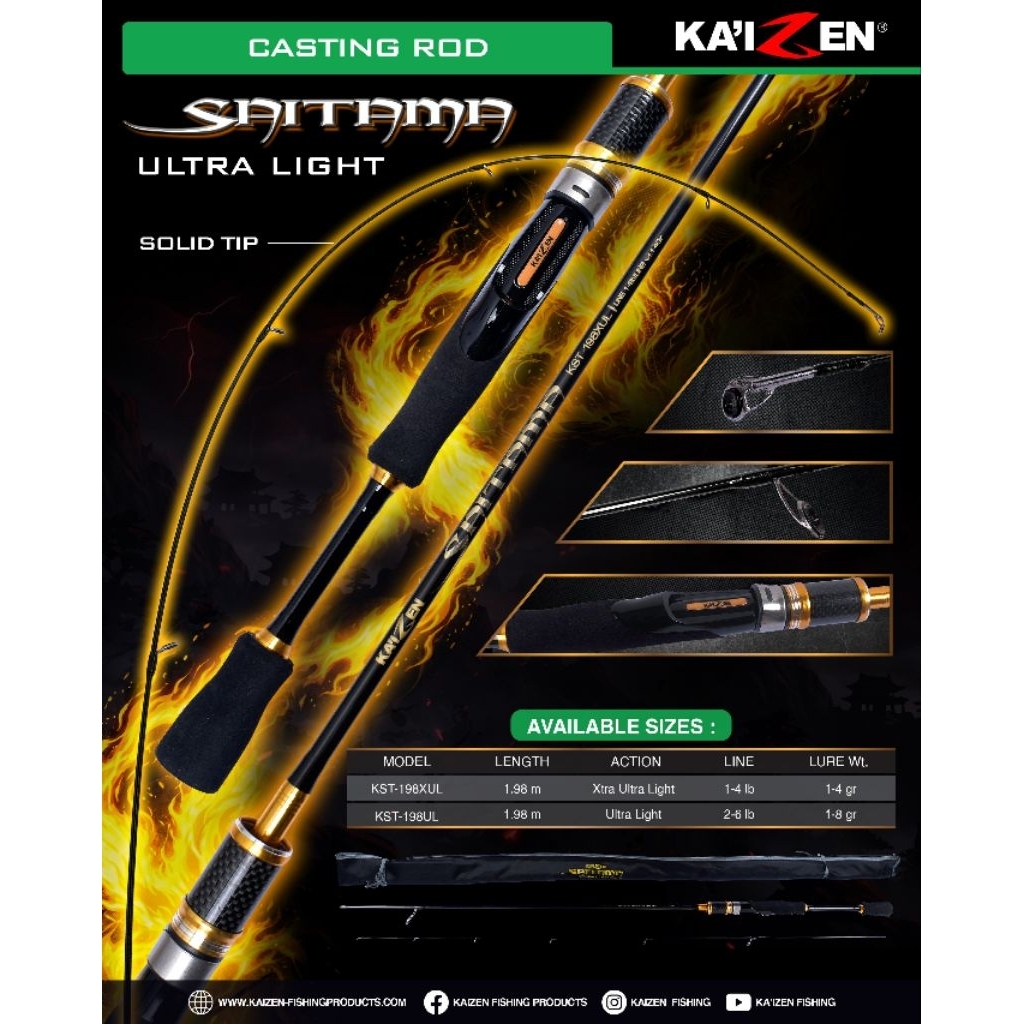 joran pancing kaizen saitama atau kurosaki  ul carbon solid 198 cm