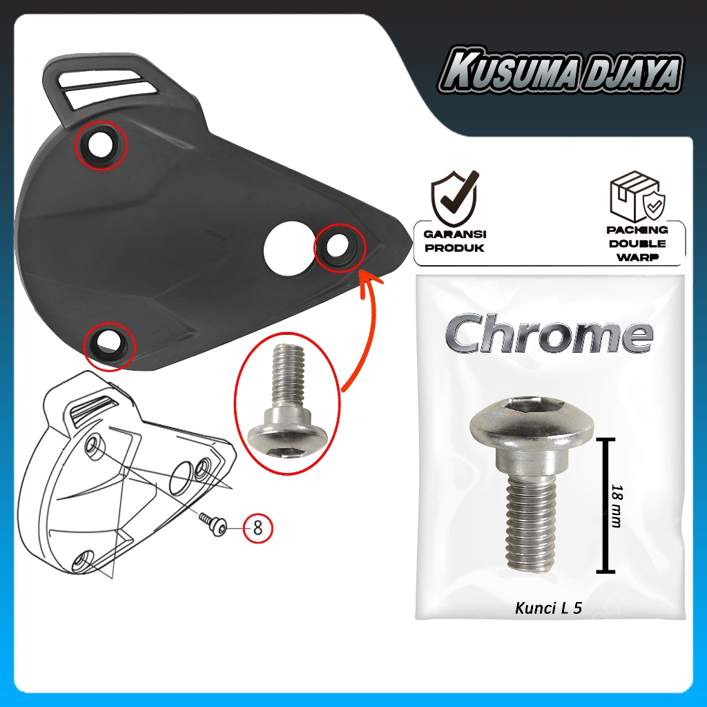BAUD BAUT 6X18 CHROME COVER KAPER TUTUP BAK BLOK CVT VARIO 125 - 150 LED ESP 2015 - 2018 SATUAN