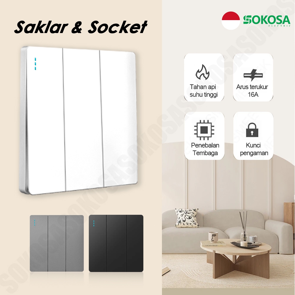 Sakelar Saklar Lampu 3 Gang 1 Arah 2 Arah Saklar On Off Saklar Listrik Push Button 3 Tembok