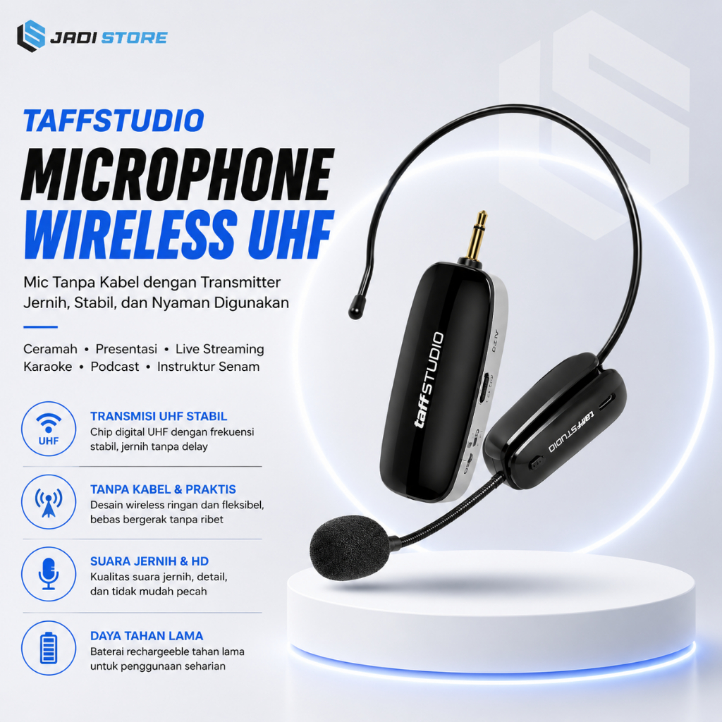 TaffSTUDIO Microphone Imam Masjid Tanpa Kabel Wireless UHF Call Center Mic with Transmitter Micropho
