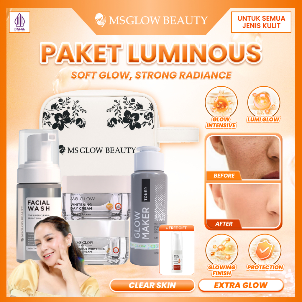 MS Glow Paket Wajah Luminous 5PCS Skincare Set Kulit Flek dan Noda Hitam - Facial Wash + Toner + Ser