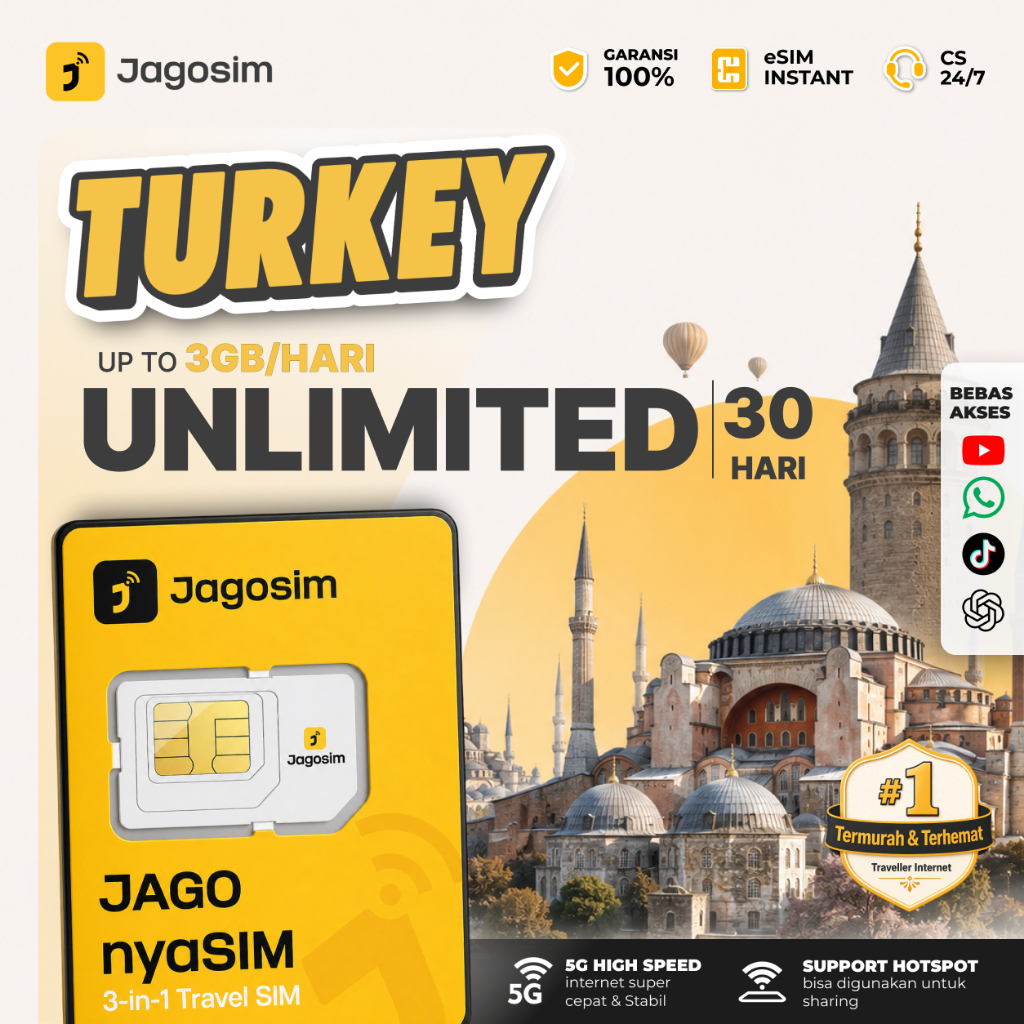 SIM Card Turkey Unlimited | SIM Card Aktif Langsung Pakai | SIM Card Turki | Jagosim Simcard Unlimit