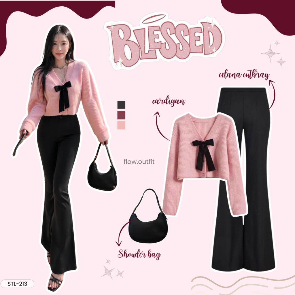 Keyko Oneset 3in1 Cardigan rajut | Celana cutbray | Inner dress | One set wanita Korean Style | Outf