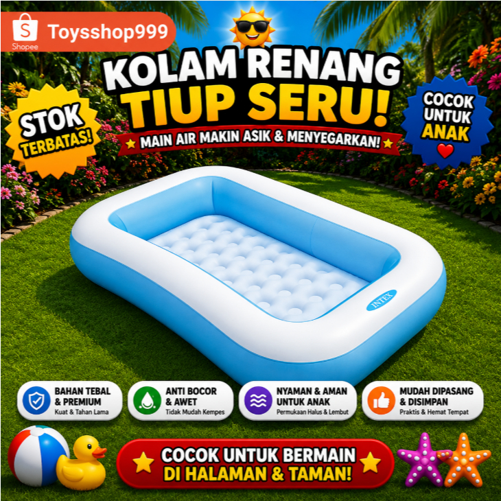 Intex 57403 - kolam renang anak 166x100 cm - kolam renang anak merk intex warna biru kotak