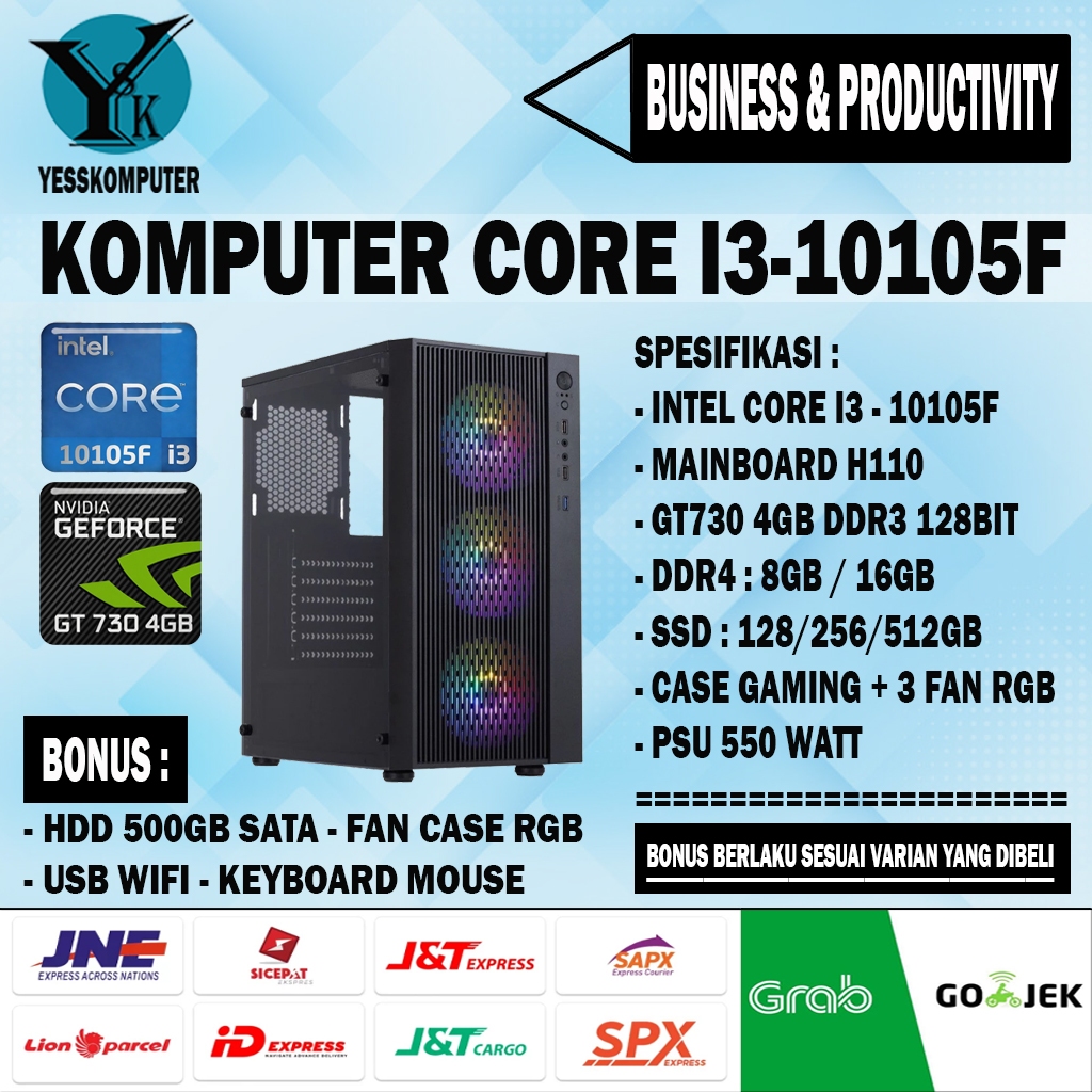 PC Komputer Rakitan Core i3-10105F  | RAM - 16GB | SSD - 512GB  | Casing | Fullset