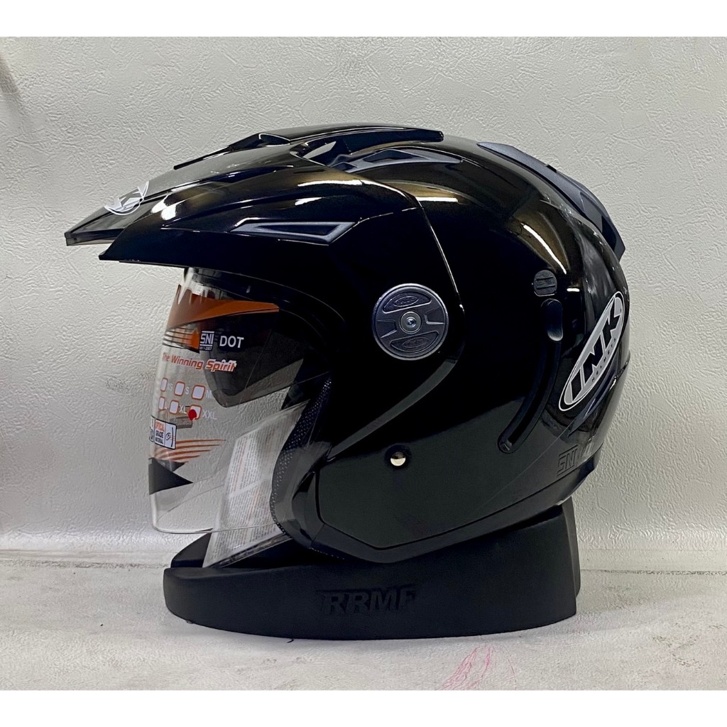 INK T1 SOLID BLACK DOFF - BLACK GLOSSY || HELM HALF FACE DOUBLE VISOR ORIGINAL