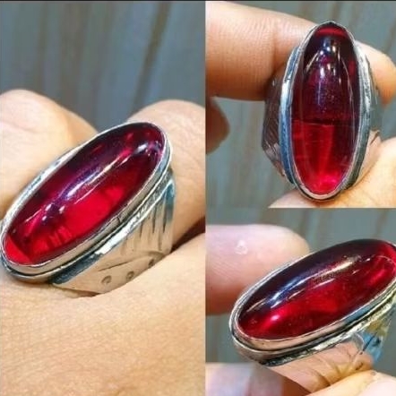 cincin batu akik merah siam pandan ring monel