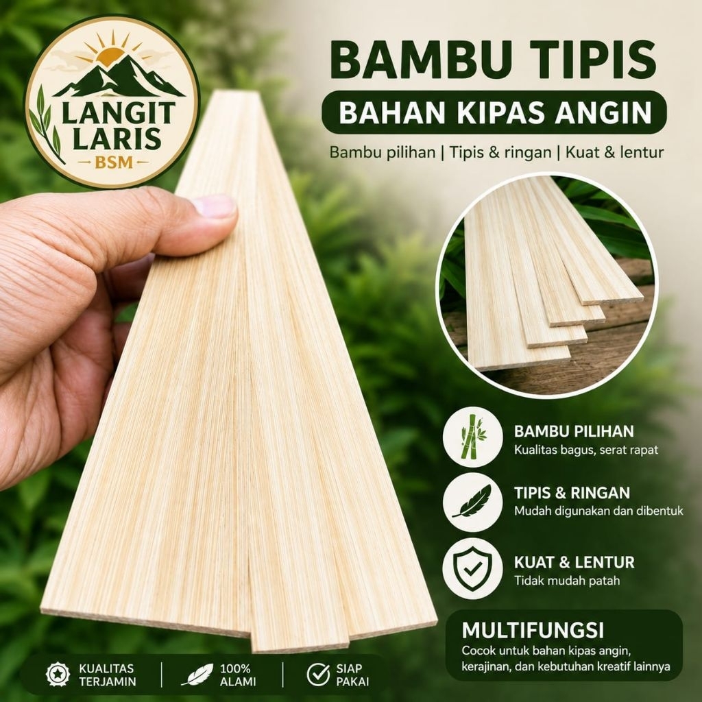 Bambu Tipis Bahan Kipas Angin Premium | Bambu Petung Tipis Lentur & Kuat | Kerajinan & DIY