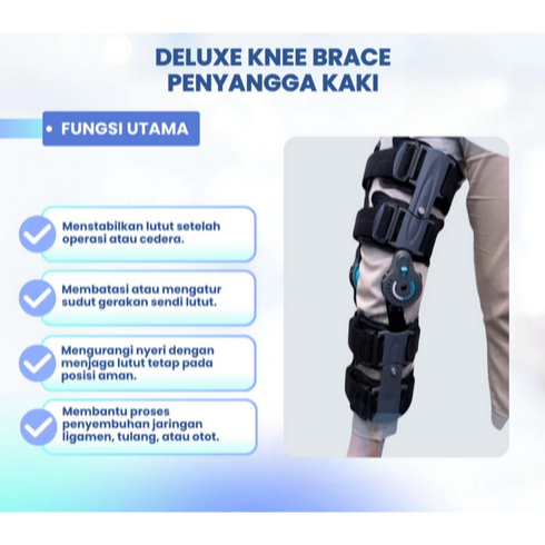 Deluxe Knee Brace Penyangga Lutut Ortopedi OA Cedera Ligamen Post Operasi Adjustable Support