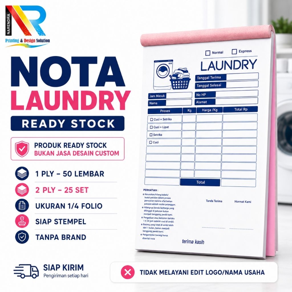 Nota Laundry Kiloan & Satuan | Nota Cuci Pakaian | Nota Laundry Siap Pakai | Diskon Grosir