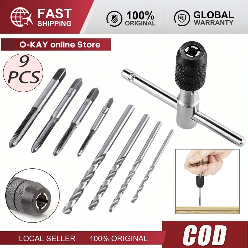 Set 9 pcs Alat Tap Pembuat Drat Dan Mata Bor Hand Tap Tapping Drill
