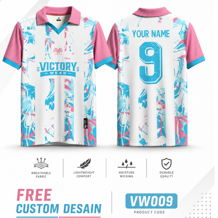 JERSEY CUSTOM FUTSAL BOLA  BIRU PINK PUTIH VW009 - JERSEY FUTSAL - JERSEY VOLI  FULL PRINTING VICTOR
