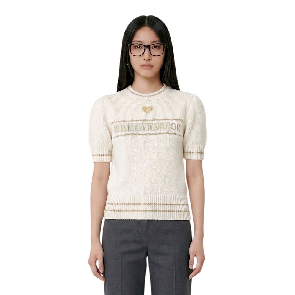 Damen Herren Sweatshirt Knit Love Text Logo Jacquard Broken White OROR