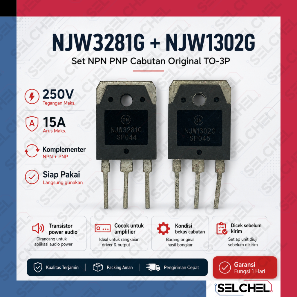Transistor Final Audio NJW3281G NJW1302G Original Cabutan TO-3P 250V 15A NPN PNP Power Amplifier PSU