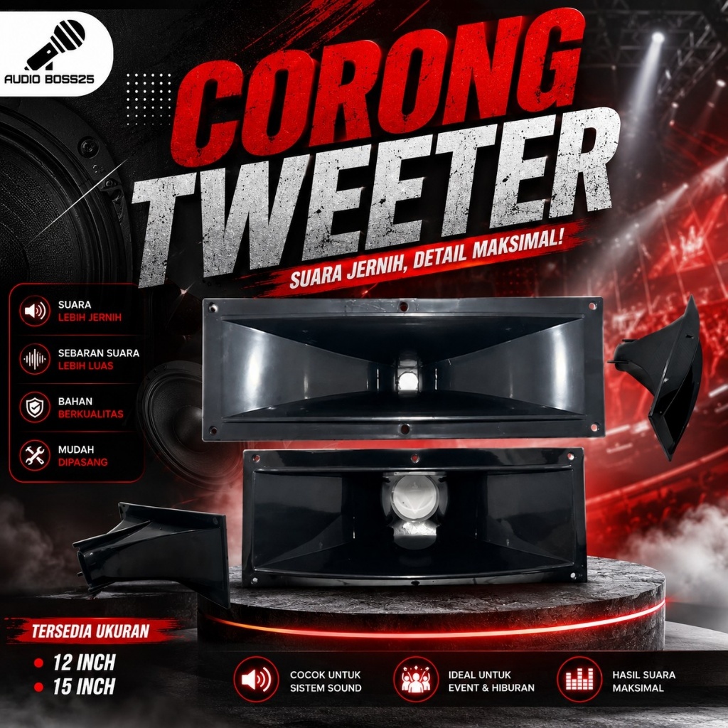 Corong Tweeter Twiter Box Speaker 12" 15" Inch 31x12 cm 37.5x13 cm Horn Plastik Drat Driver