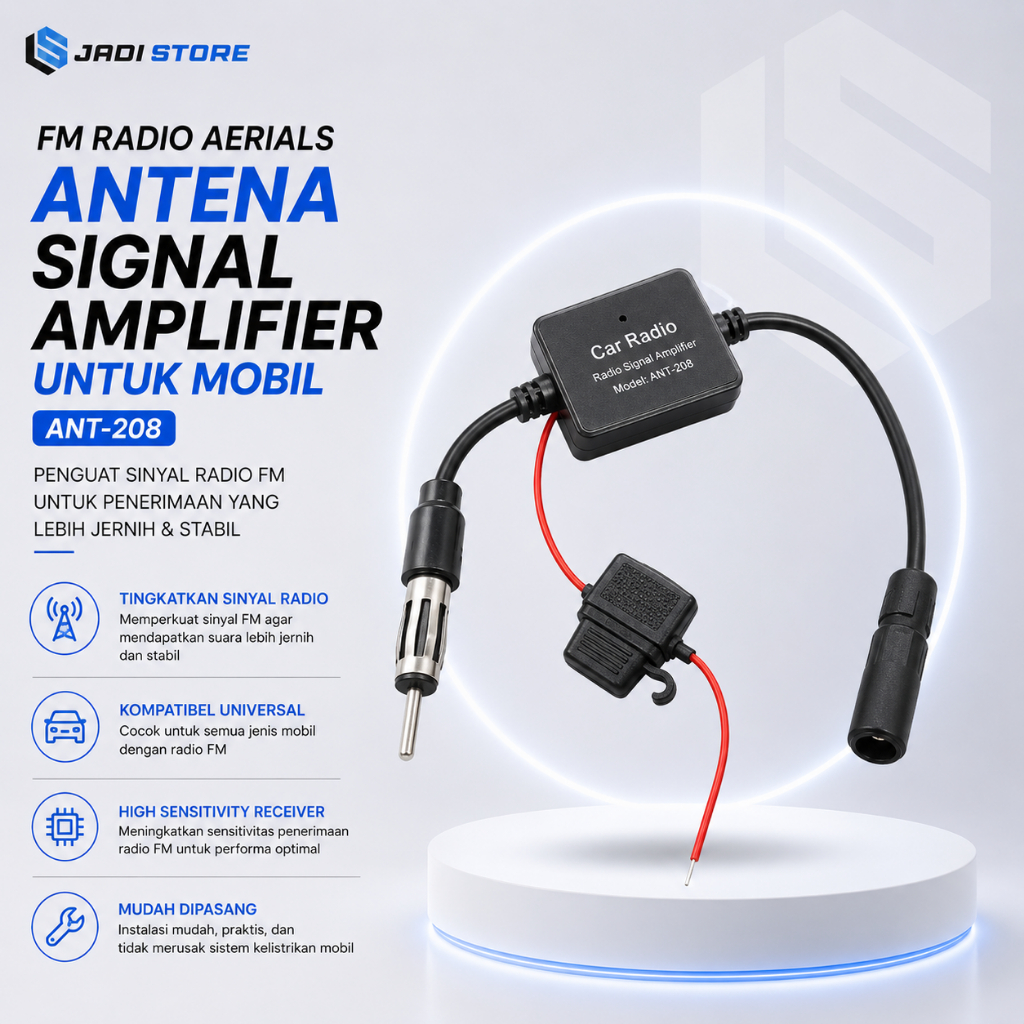 Podofo FM Radio Aerials Antena Signal Amplifier untuk Mobil - ANT-208 Penguat Sinyal Radio Mobil Boo