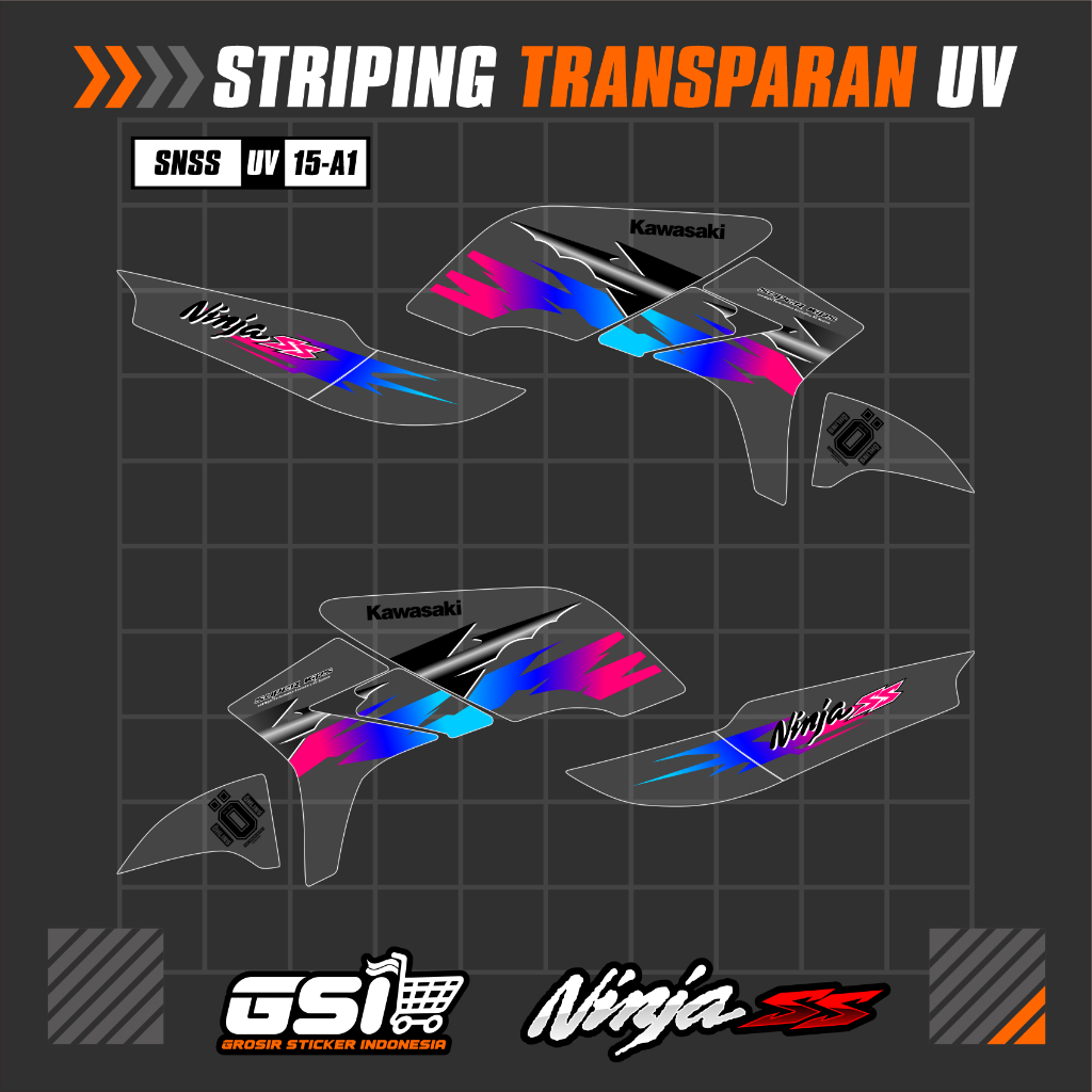 Striping Transparan Ninja SS/Ninja R Variasi Semifull Racing Stiker Decal Striping Kawasaki Ninja SS
