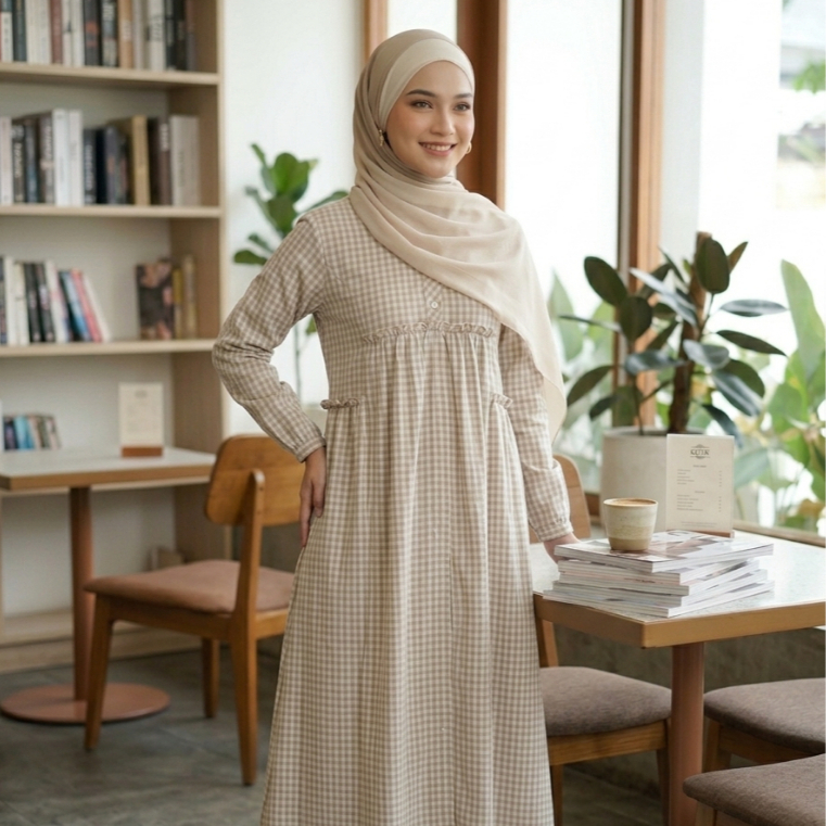 Midi Dress Gaitha Katun Motif Kotak by Cu2k Fashion
