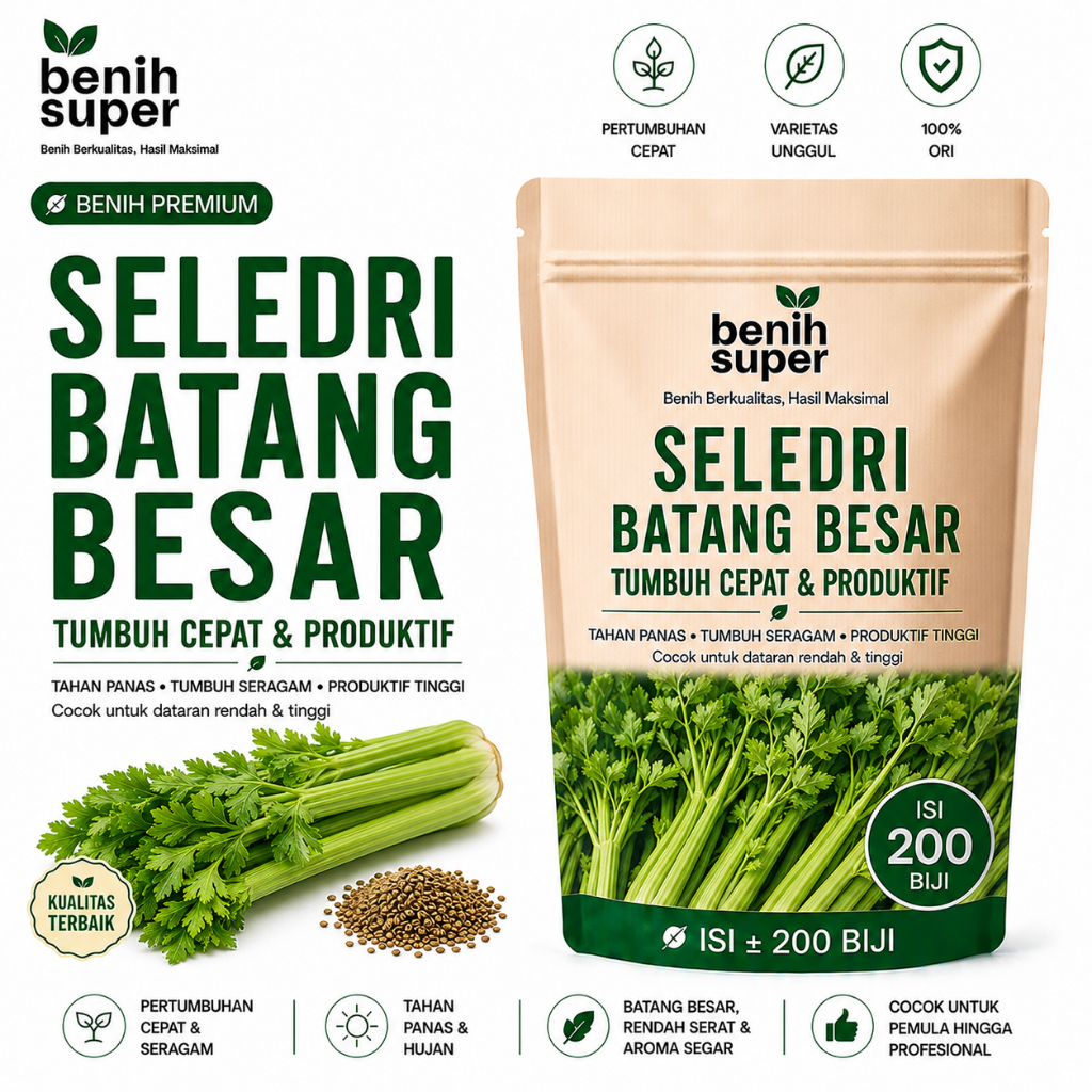 Benih Super- Benih Seledri Batang Besar import - Seledri Untuk Jus, Bibit Sayuran, Benih Sayuran