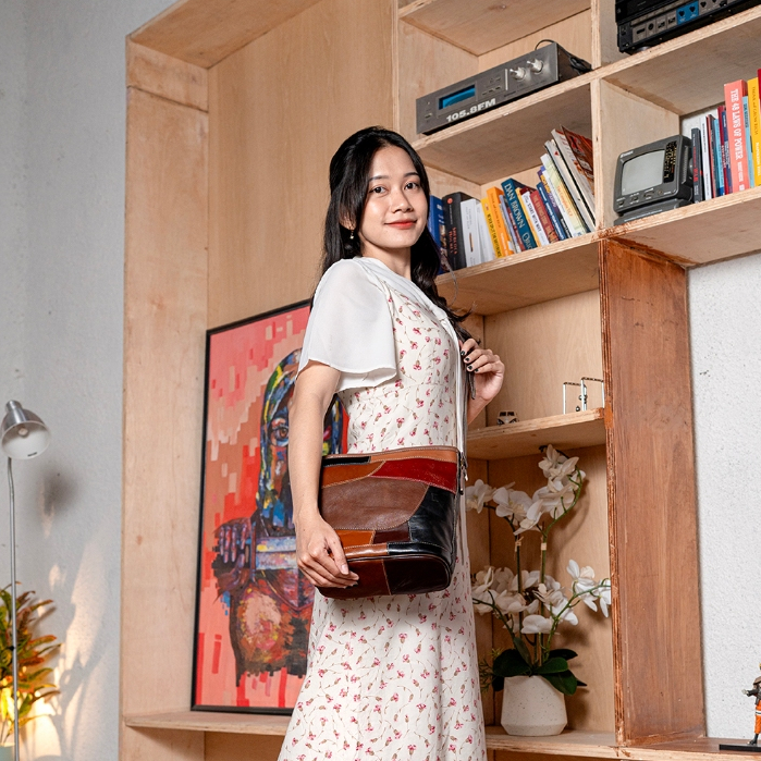 Kenes Leather Sling Bag Wanita Tas Selempang Kulit Asli PERCA MIX - Free Grafir Nama