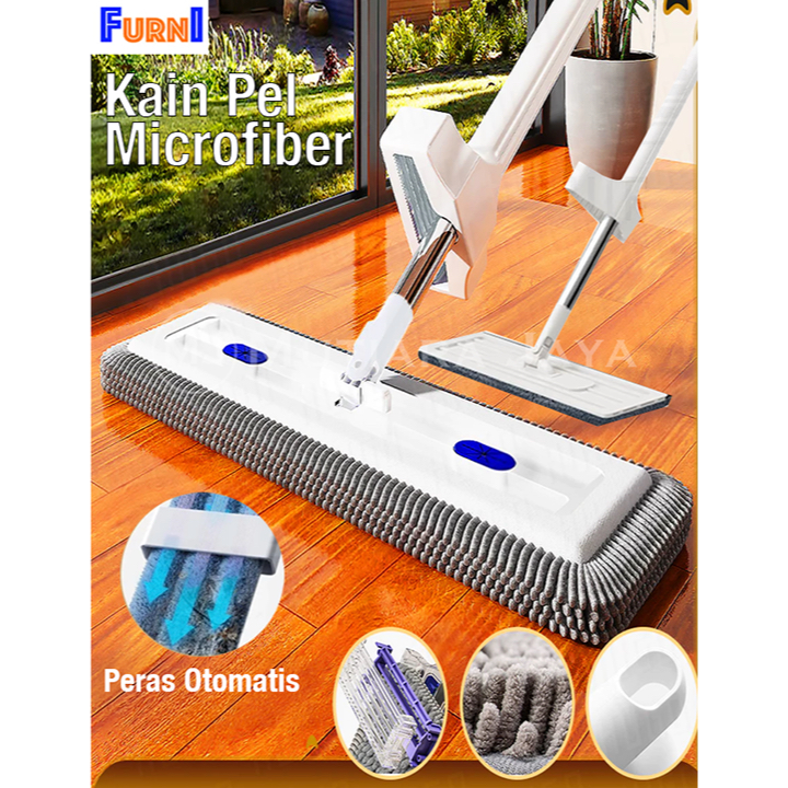 Kain Pel Lap Lantai Microfiber Peras Otomatis Mop Permbersih Putih Tarik