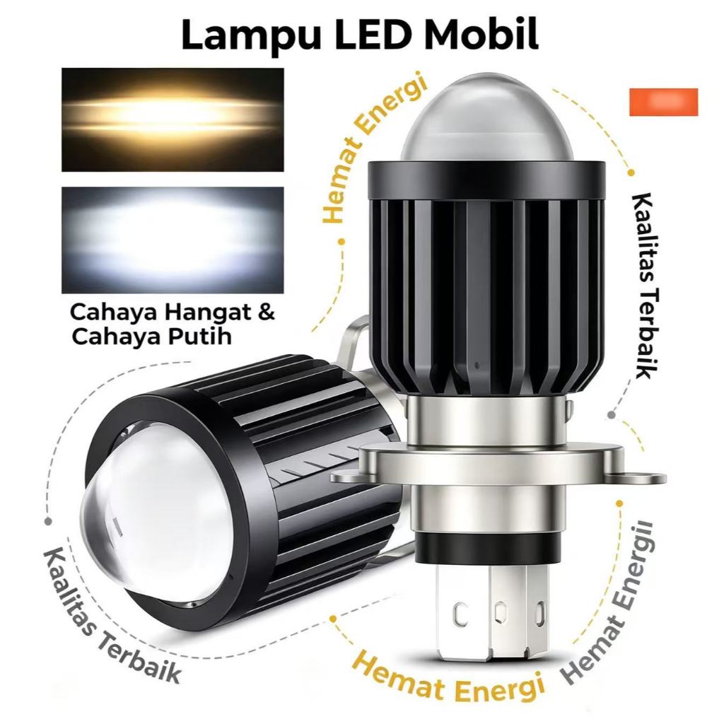 Lampu LED Motor H4 Proyektor 2 Warna Putih Kuning Super Terang