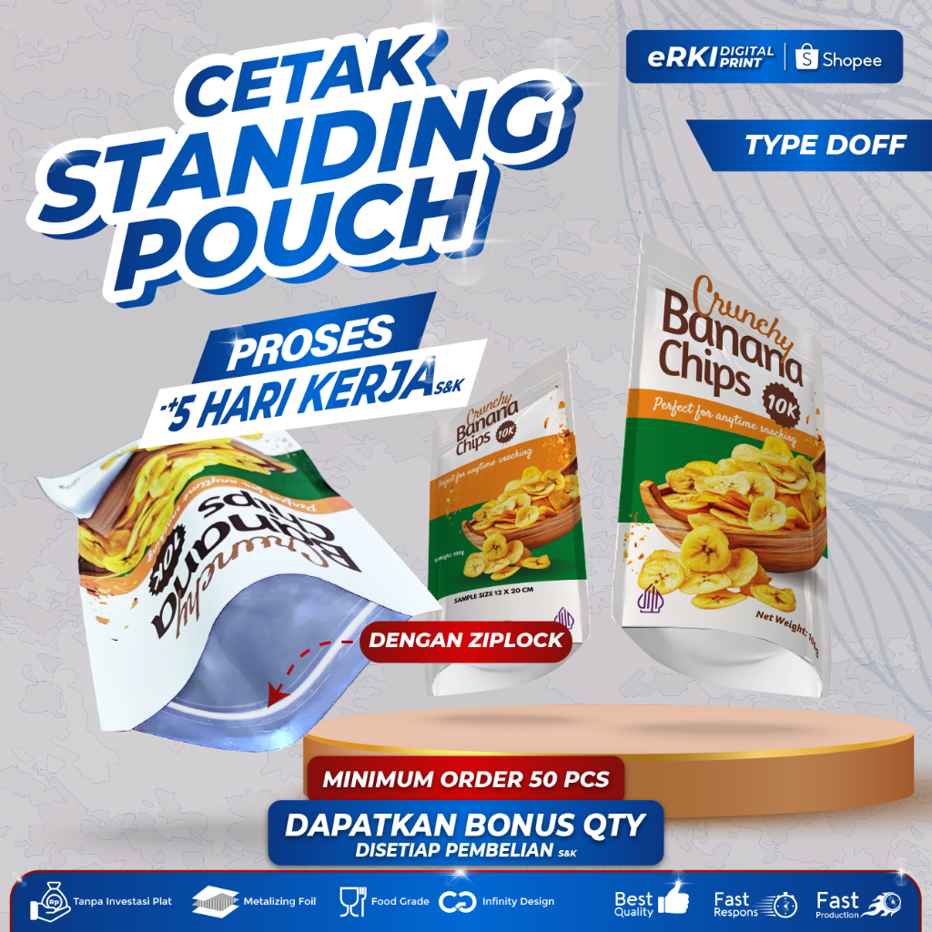 Kemasan Makanan STANDING POUCH DOFF, Full Print + ZIPLOCK - ERKI PRINTING