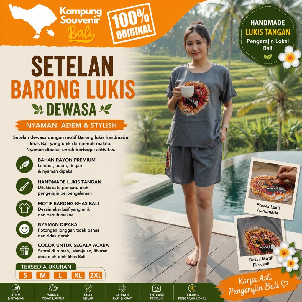 Setelan Baju Bali Barong Lukis Dewasa Khas Bali Rayon Adem Oleh Oleh Kampung Souvenir Alexa