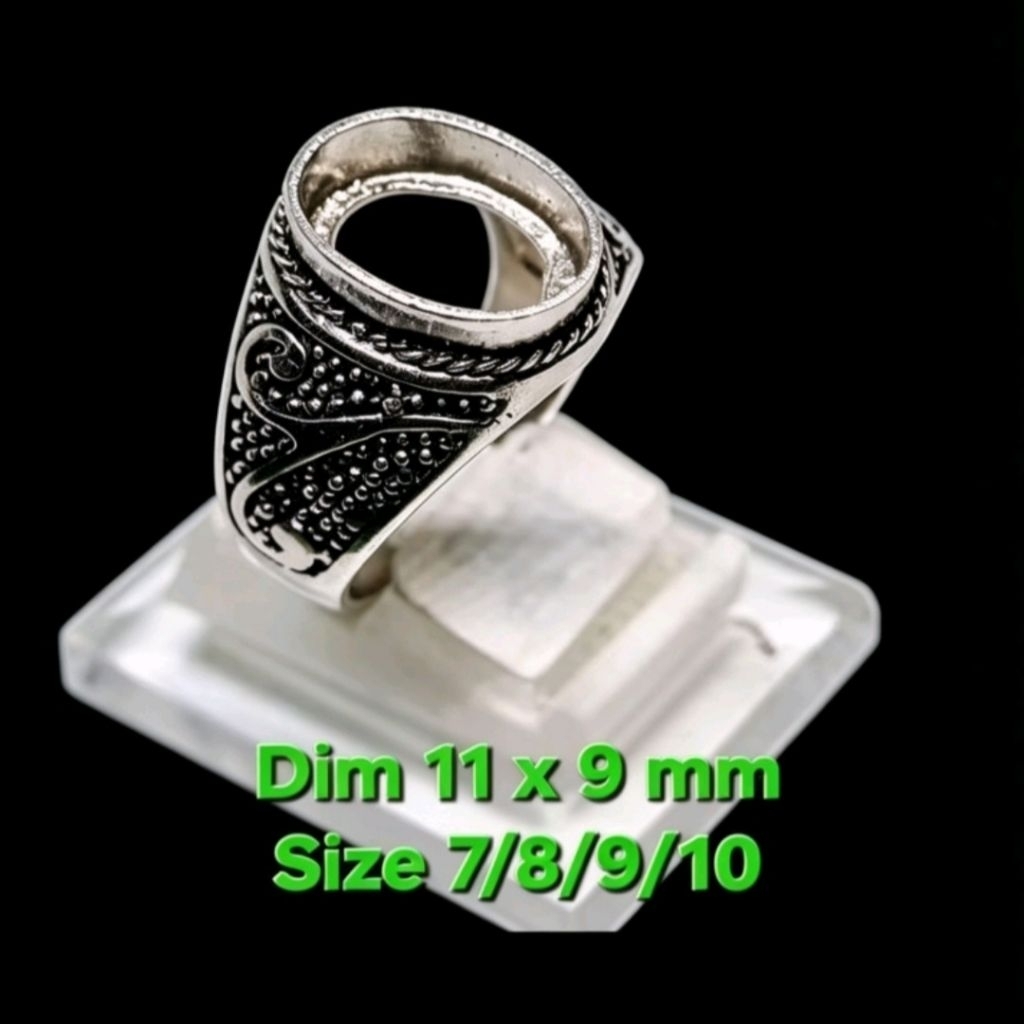 Ring emban batu cincin alpaka super dim 11x9mm motif bintik ukir