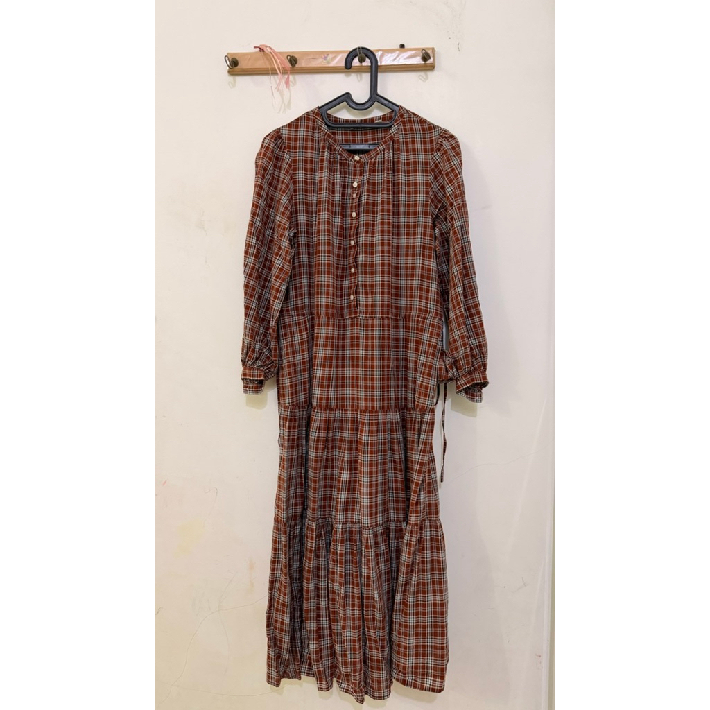 preloved tunik motif kotak uniqlo original size M