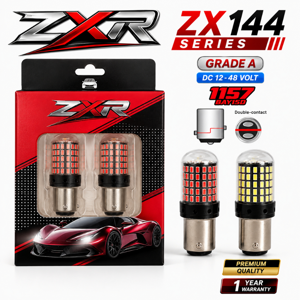 Lampu LED 144 Mata ZX144 ZXR BAYONET BAY15D 1157 Lampu Rem Bulat 2 Kaki Superterang 144 LED