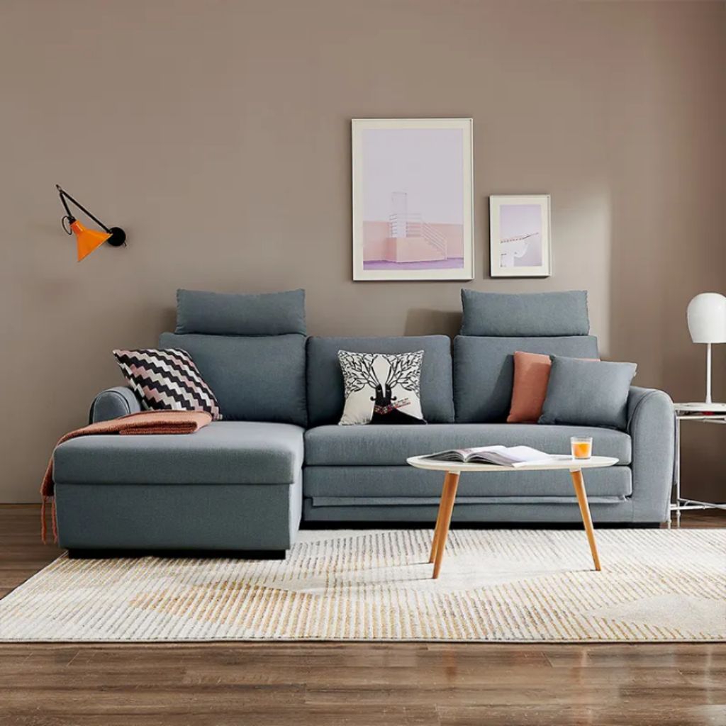 sofa ruang tamu leather L sofa minimalis fullset