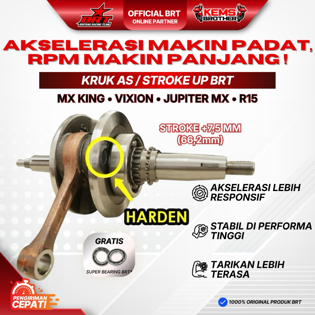 KRUK AS BRT ORIGINAL MXKING R15 NEW VIXION NEW NVL NVA STROKE UP TOTAL 7,5MM GENERASI 2 BONUS LAHER 