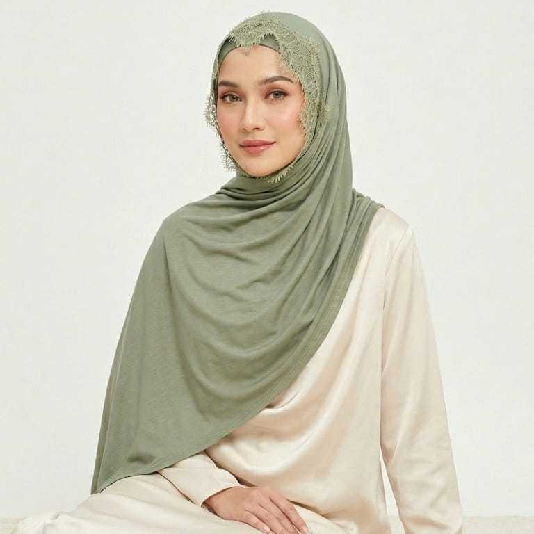 Pashmina Oval Lace Premium Sage Green | Hijab Turkish Style Elegant Soft Rayon Premium Adem