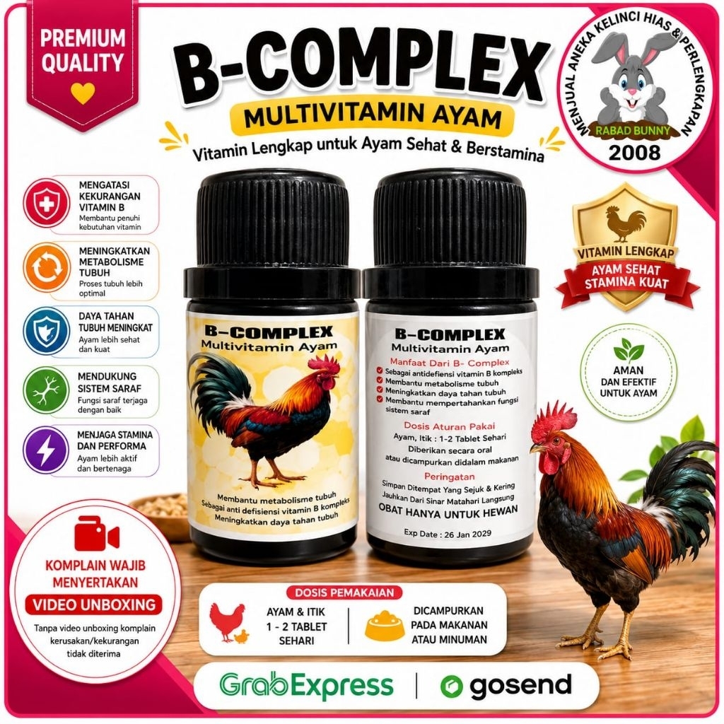 B-Complex Multivitamin Ayam Isi 100 - Vitamin B Kompleks untuk Kesehatan Ayam