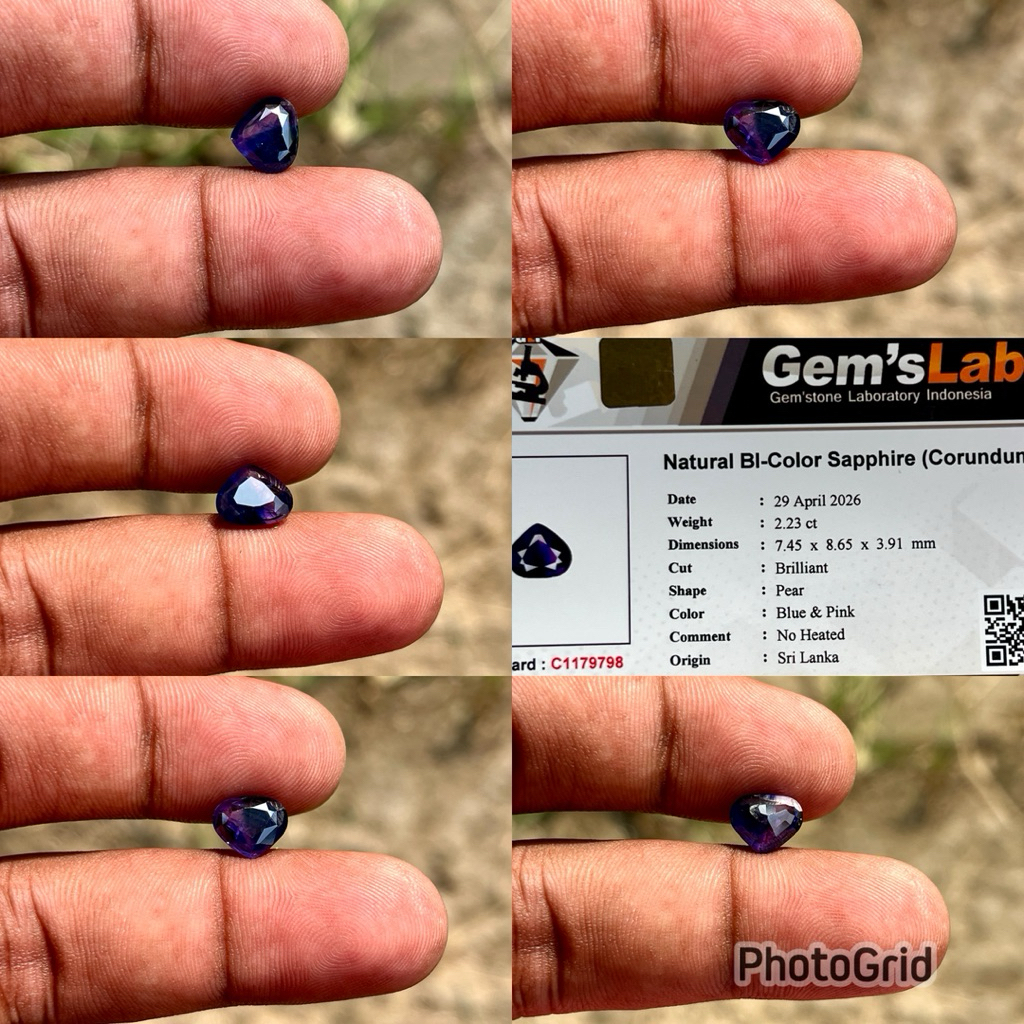 Natural Bicolor Sapphire Ceylon Srilanka Batu Blue and Pink Safir selon srilangka Pear shape CT 2.23