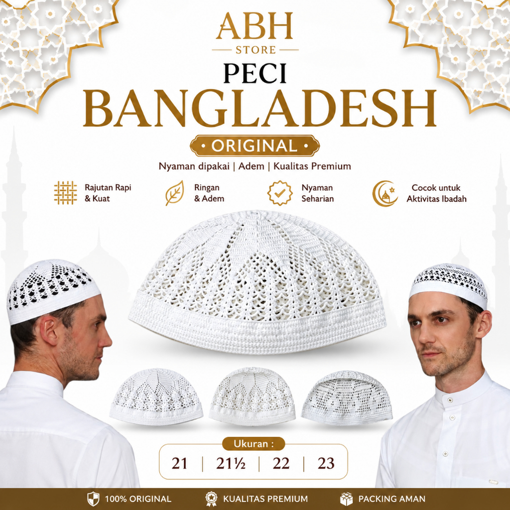 Peci Bangladesh Original Ori Super Quality Impor/Kopiah Putih Rajut