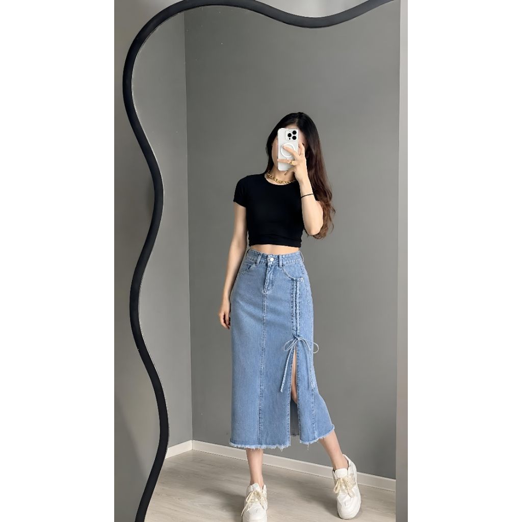 8611- ROK JEANS BELAH MODEL SERUT IMPORT PREMIUM