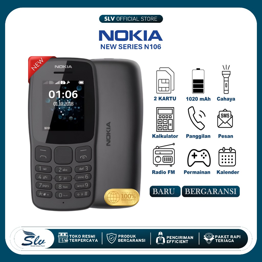 BARU/GRESS Hp Nokia 106 Baru Original HP Jadul Feature Phone Dual SIM Murah Berkualitas