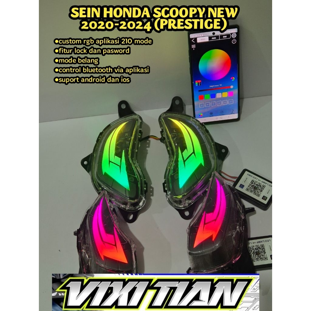 LAMPU SEIN HONDA SCOOPY NEW 2020 2021 2022 2023 2024 CUSTOM LAZY LED RGB APLIKASI 210 MODE
