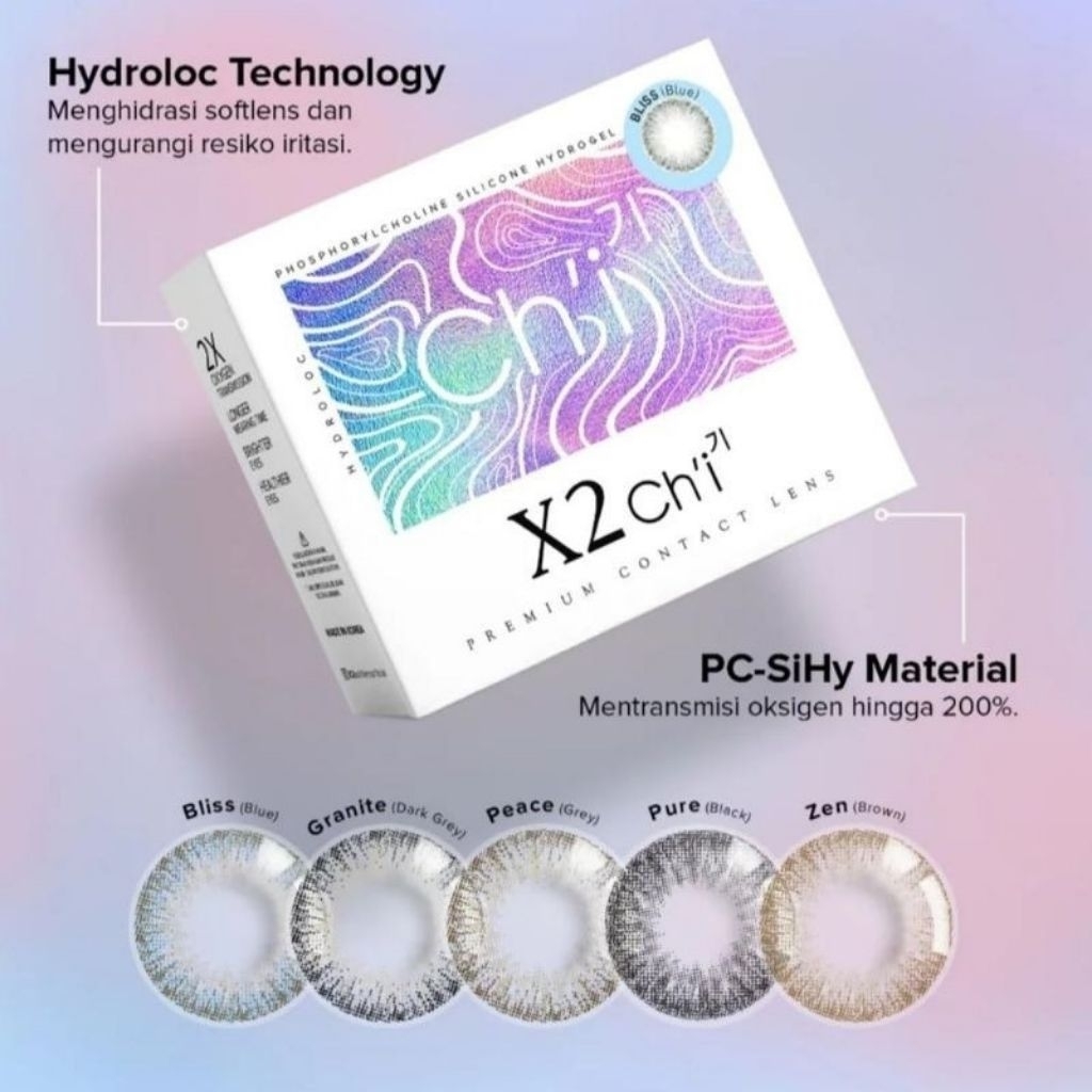 Softlens X2 CHI - X2 CH'I PREMIUM - Warna Granite Dark Grey - 14.2mm, Nyaman Dipakai Hingga 3 Bulan