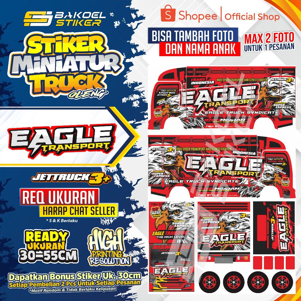Stiker Miniatur Truk Oleng Eagle Trans varian warna uk. 30-55cm
