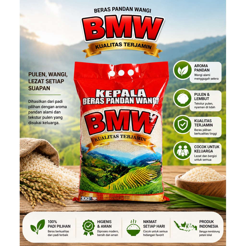 Beras Pulen BMW - Kualitas Terbaik, Pulen, Lembut, Tanpa Pengawet