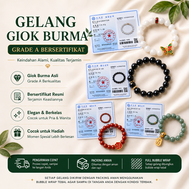 Gelang Giok Burma Grade A Bersertifikat